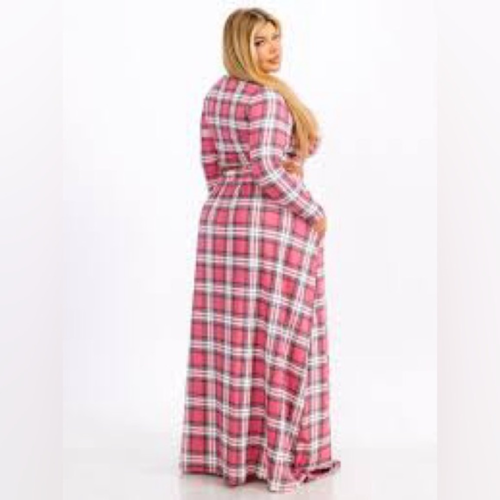 0833.  Plaid Crop Top and Maxi Skirt Set with Pockets - Picture 3 of 3